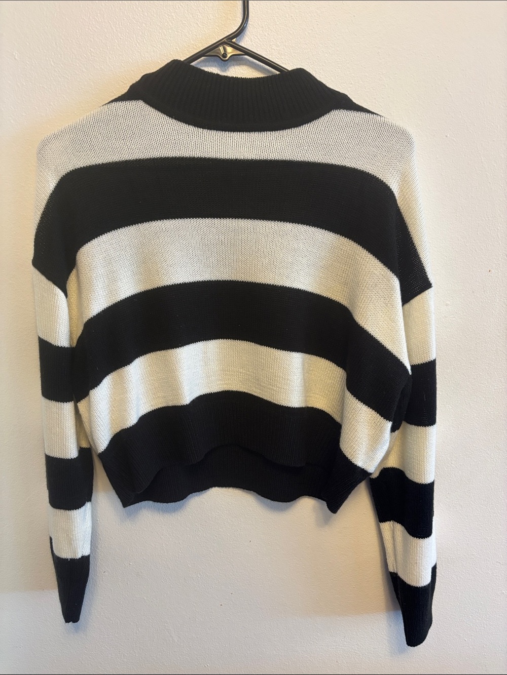 Divided Black & White Striped Crew Sweater